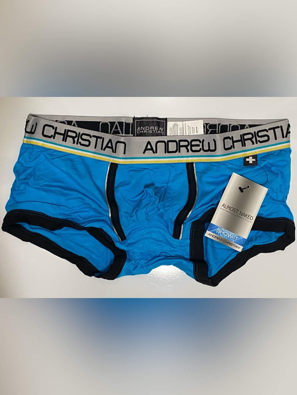 NWT! Andrew Christian Almost Naked Boxer w/Show-It Tech MED Turquoise